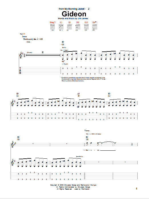 My Morning Jacket Gideon Sheet Music Notes & Chords for Guitar Tab - Download or Print PDF