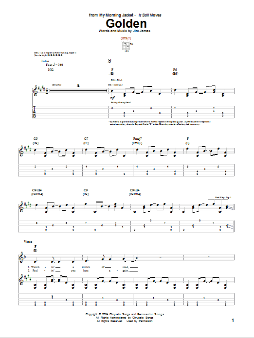 My Morning Jacket Golden Sheet Music Notes & Chords for Guitar Tab - Download or Print PDF