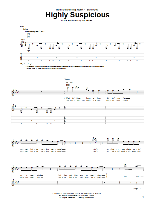 My Morning Jacket Highly Suspicious Sheet Music Notes & Chords for Guitar Tab - Download or Print PDF