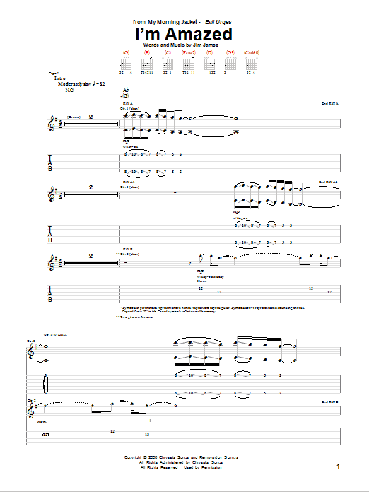 My Morning Jacket I'm Amazed Sheet Music Notes & Chords for Guitar Tab - Download or Print PDF