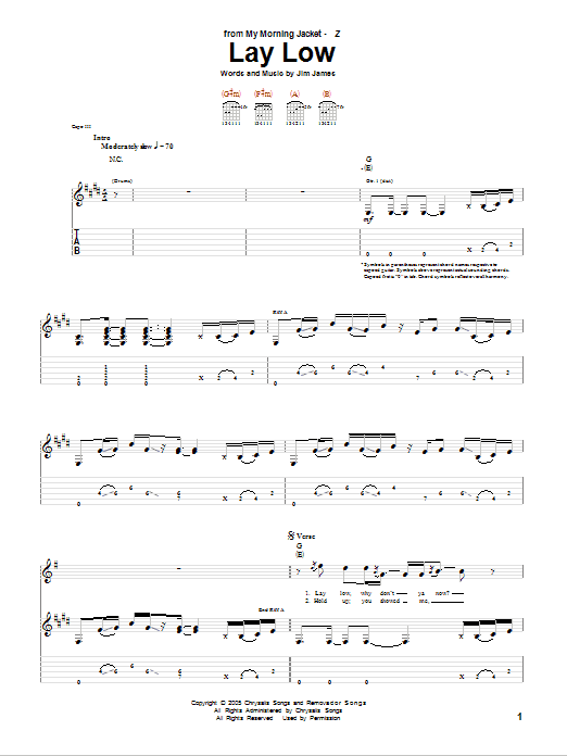 My Morning Jacket Lay Low Sheet Music Notes & Chords for Guitar Tab - Download or Print PDF