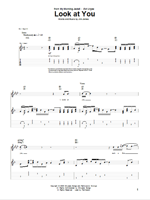 My Morning Jacket Look At You Sheet Music Notes & Chords for Guitar Tab - Download or Print PDF