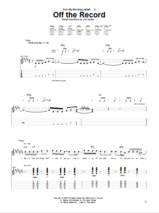 My Morning Jacket Off The Record Sheet Music Notes & Chords for Guitar Tab - Download or Print PDF