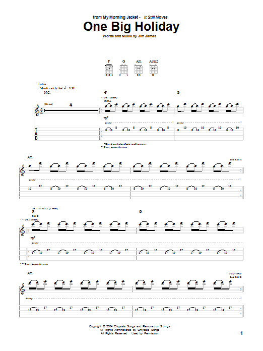 My Morning Jacket One Big Holiday Sheet Music Notes & Chords for Guitar Tab - Download or Print PDF