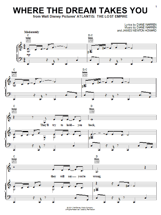 Mya Where The Dream Takes You Sheet Music Notes & Chords for Piano, Vocal & Guitar (Right-Hand Melody) - Download or Print PDF