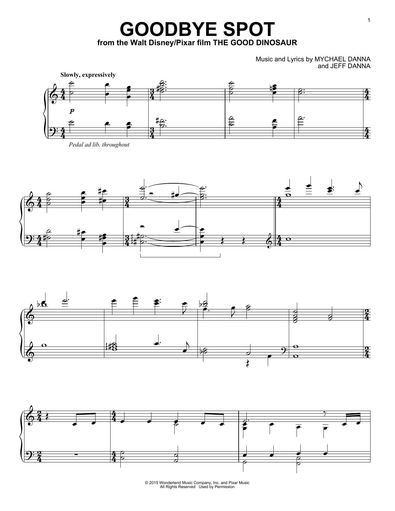 Mychael & Jeff Danna Goodbye Spot Sheet Music Notes & Chords for Piano - Download or Print PDF