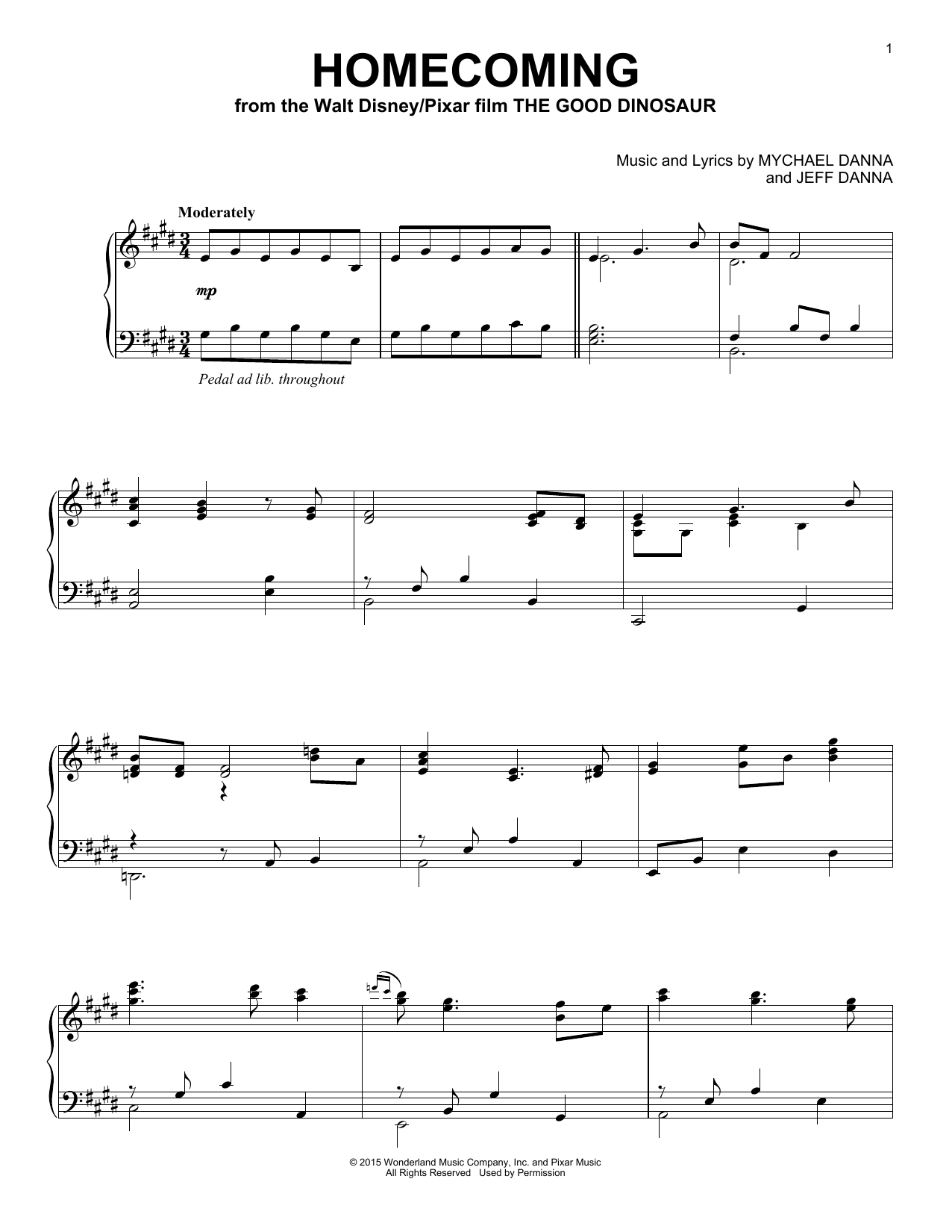 Mychael & Jeff Danna Homecoming Sheet Music Notes & Chords for Piano - Download or Print PDF