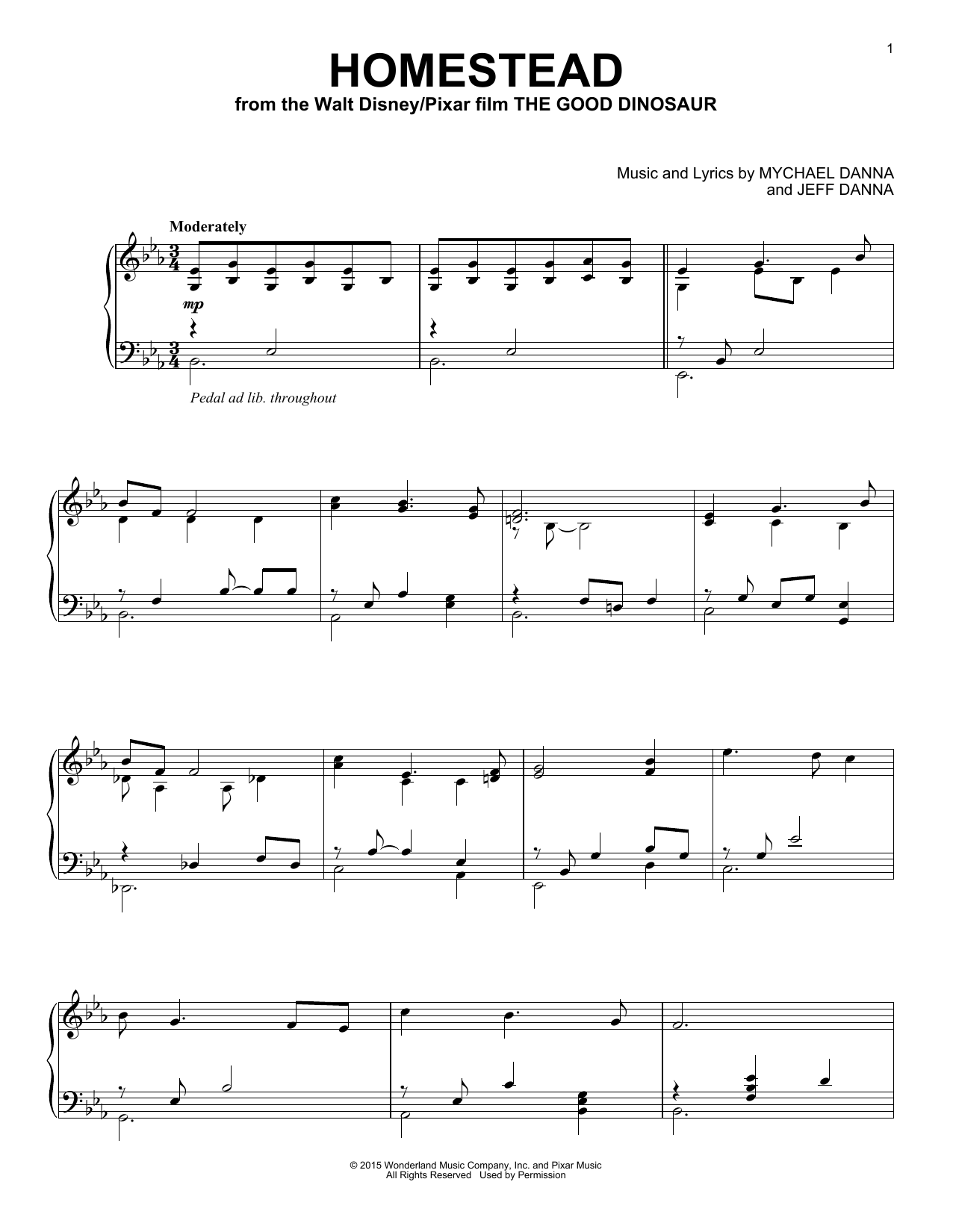 Mychael Danna and Jeff Danna Homestead (from The Good Dinosaur) Sheet Music Notes & Chords for Big Note Piano - Download or Print PDF