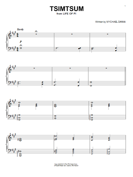 Mychael Danna Tsimtsum Sheet Music Notes & Chords for Piano - Download or Print PDF