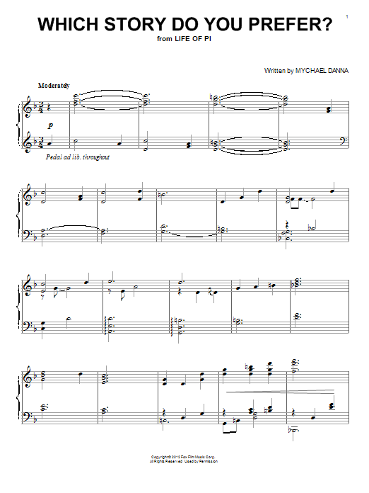 Mychael Danna Which Story Do You Prefer? Sheet Music Notes & Chords for Piano - Download or Print PDF