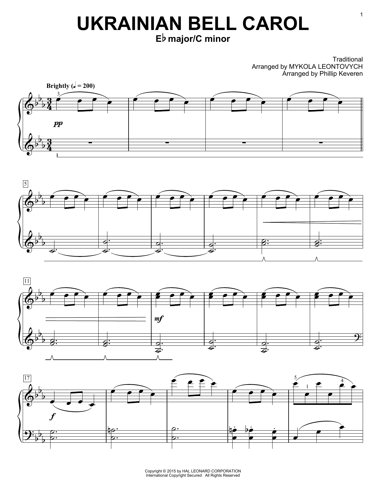 Phillip Keveren Ukrainian Bell Carol Sheet Music Notes & Chords for Piano - Download or Print PDF