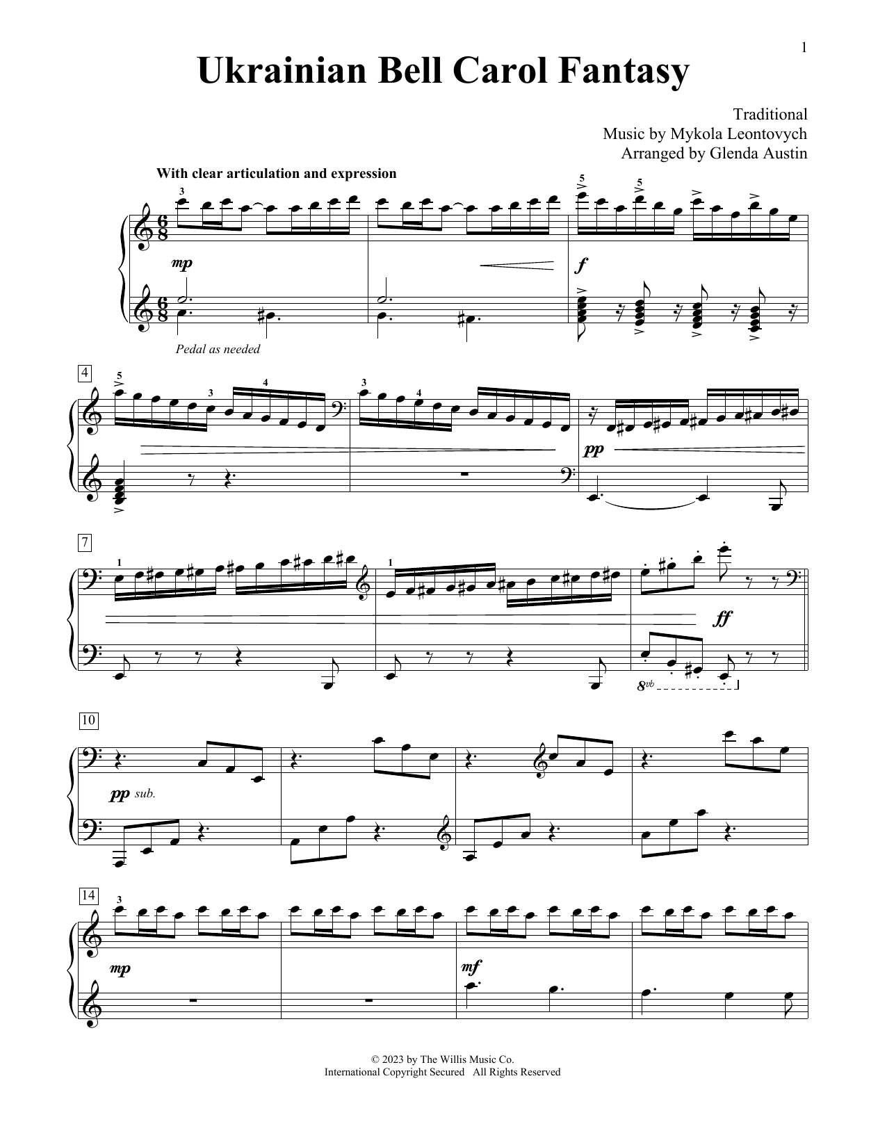 Mykola Leontovych Ukrainian Bell Carol Fantasy (arr. Glenda Austin) Sheet Music Notes & Chords for Educational Piano - Download or Print PDF