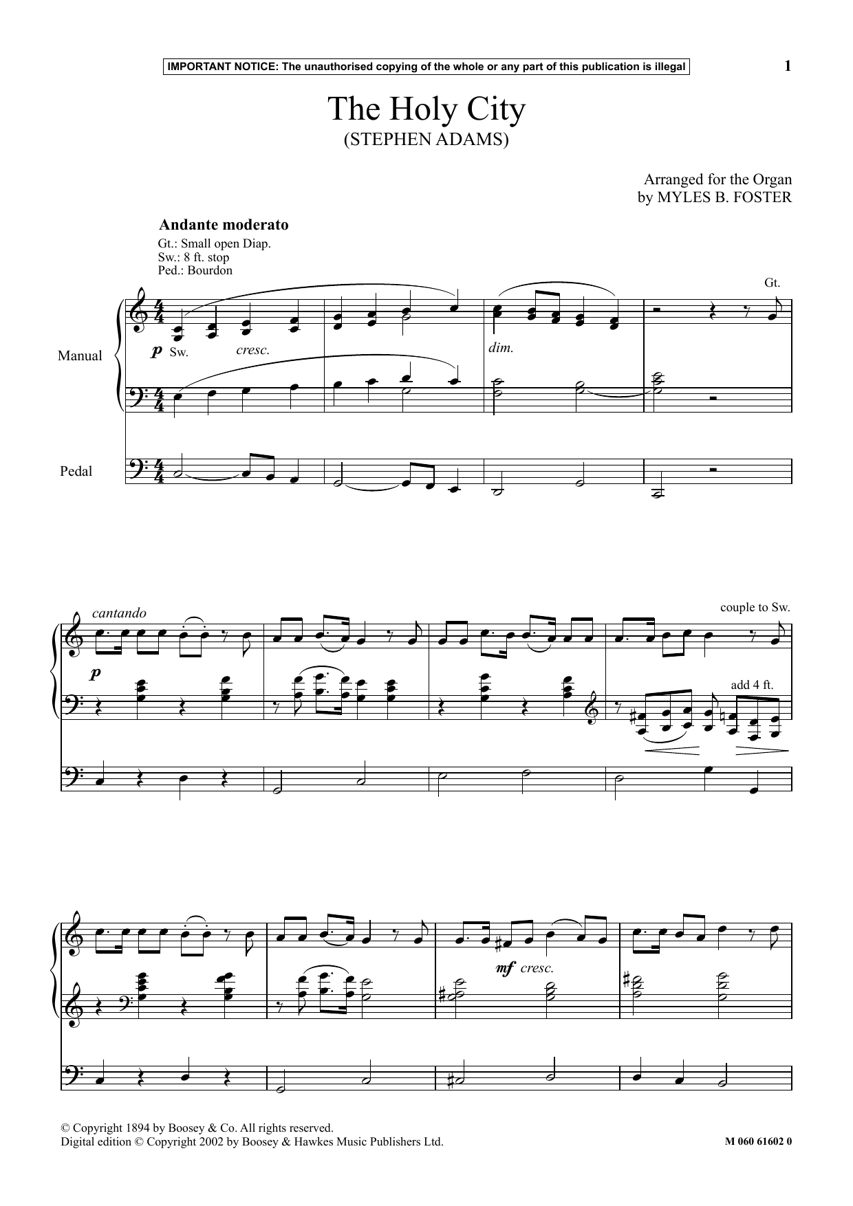 Myles B. Foster The Holy City Sheet Music Notes & Chords for Instrumental Solo - Download or Print PDF