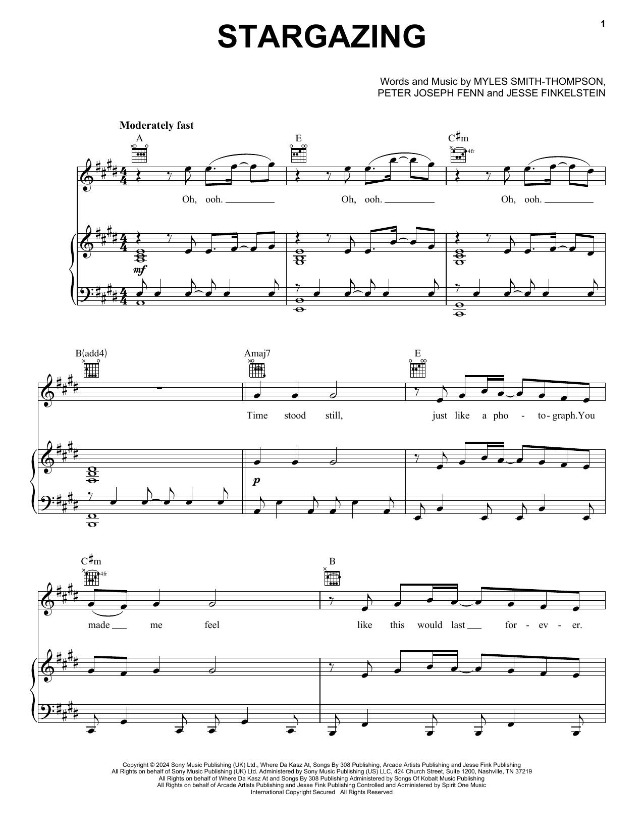 Myles Smith Stargazing Sheet Music Notes & Chords for Piano, Vocal & Guitar Chords (Right-Hand Melody) - Download or Print PDF