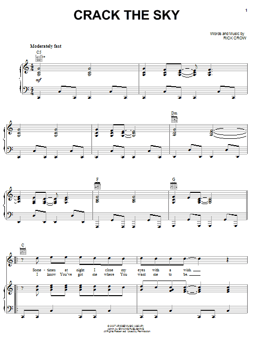 Mylon LeFevre Crack The Sky Sheet Music Notes & Chords for Piano, Vocal & Guitar (Right-Hand Melody) - Download or Print PDF Mylon LeFevre Crack The Sky Sheet Music Notes & Chords for Piano, Vocal & Guitar (Right-Hand Melody) - Download or Print PDF