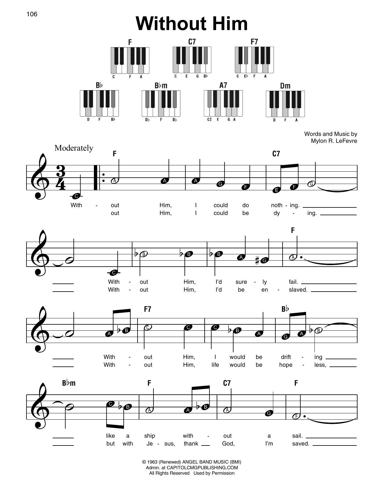 Mylon R. LeFevre Without Him Sheet Music Notes & Chords for Piano, Vocal & Guitar Chords (Right-Hand Melody) - Download or Print PDF