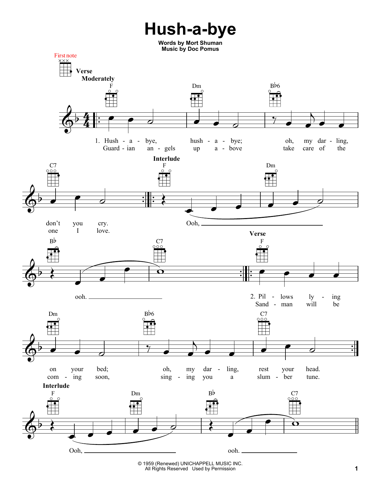 Mystics Hush-a-bye Sheet Music Notes & Chords for Ukulele - Download or Print PDF