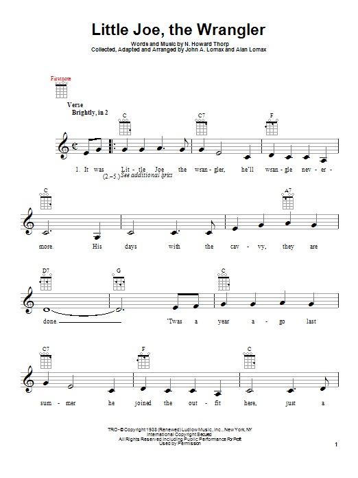 N. Howard Thorp Little Joe, The Wrangler Sheet Music Notes & Chords for Ukulele - Download or Print PDF