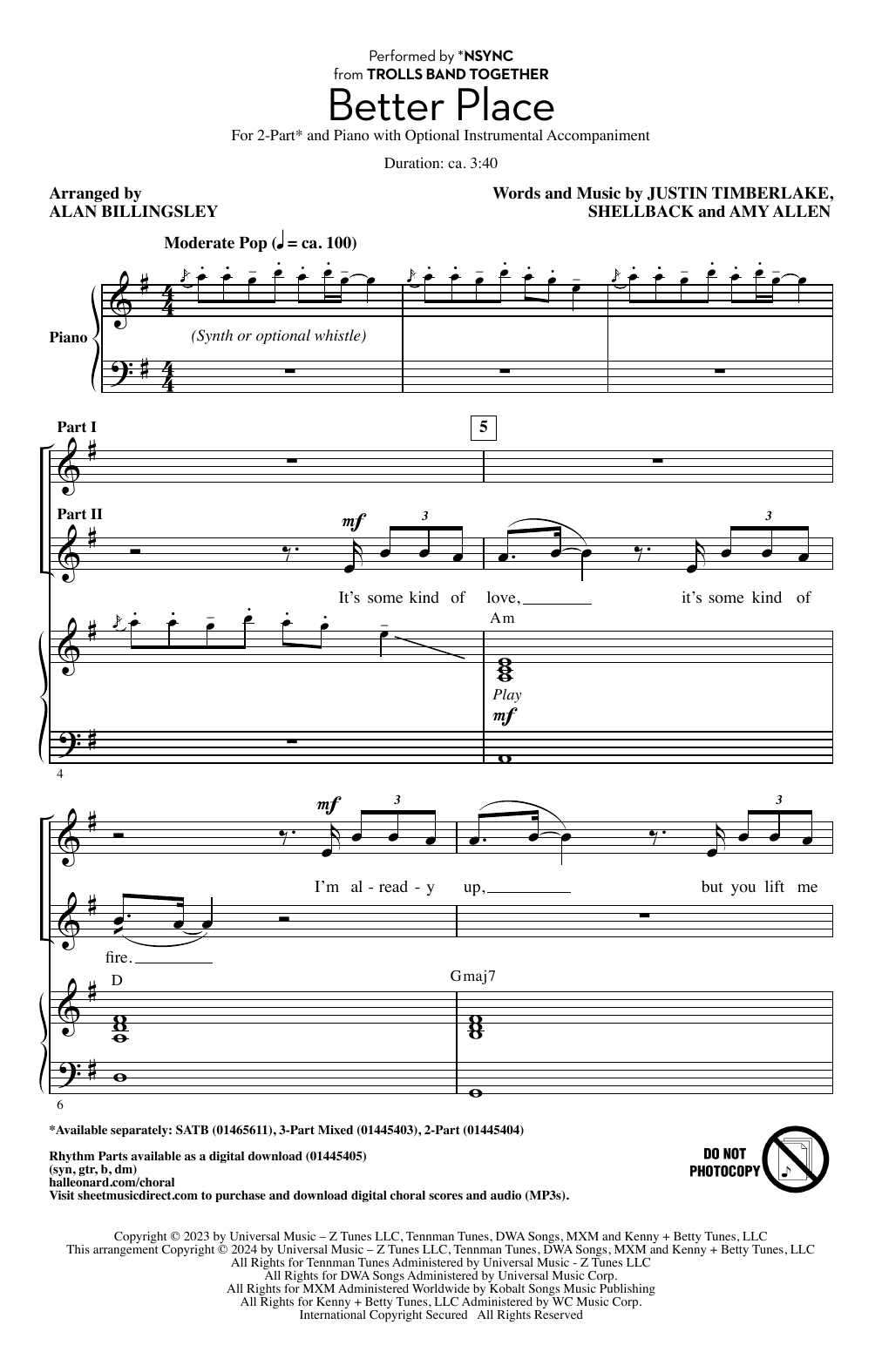 *NSYNC Better Place (arr. Alan Billingsley) Sheet Music Notes & Chords for 2-Part Choir - Download or Print PDF
