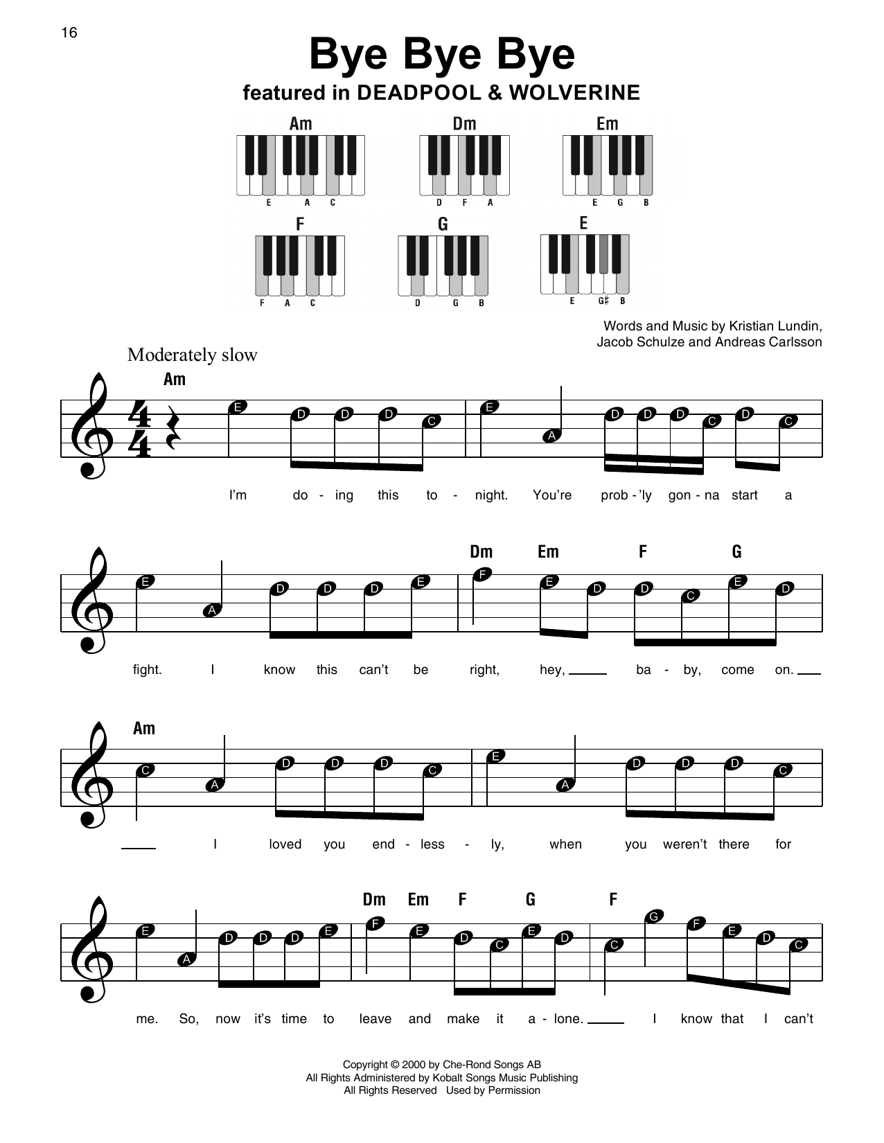 N Sync Bye Bye Bye Sheet Music Notes & Chords for Super Easy Piano - Download or Print PDF