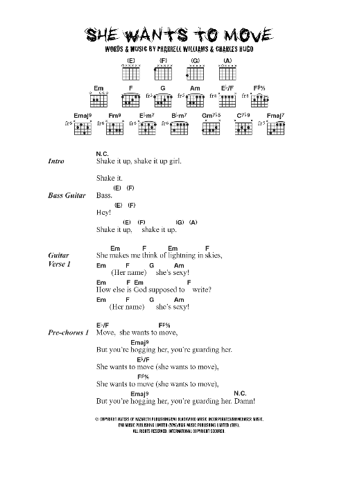 N*E*R*D* She Wants To Move Sheet Music Notes & Chords for Lyrics & Chords - Download or Print PDF N*E*R*D* She Wants To Move Sheet Music Notes & Chords for Lyrics & Chords - Download or Print PDF