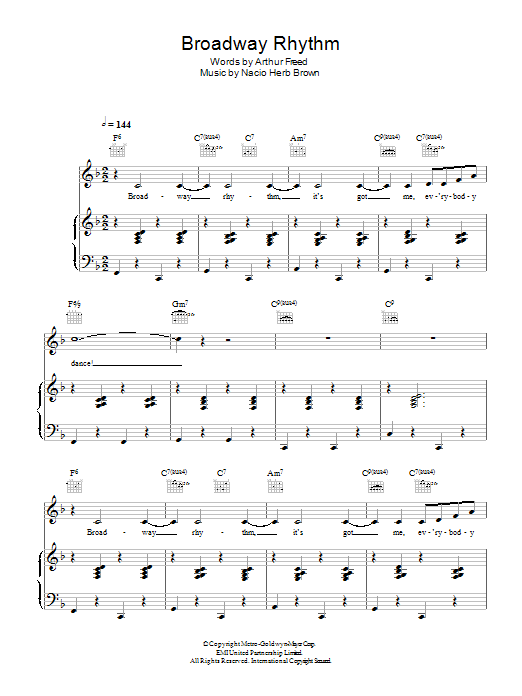Nacio Herb Brown Broadway Rhythm Sheet Music Notes & Chords for Piano, Vocal & Guitar (Right-Hand Melody) - Download or Print PDF