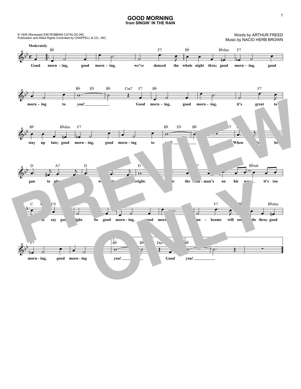 Nacio Herb Brown Good Morning Sheet Music Notes & Chords for Melody Line, Lyrics & Chords - Download or Print PDF