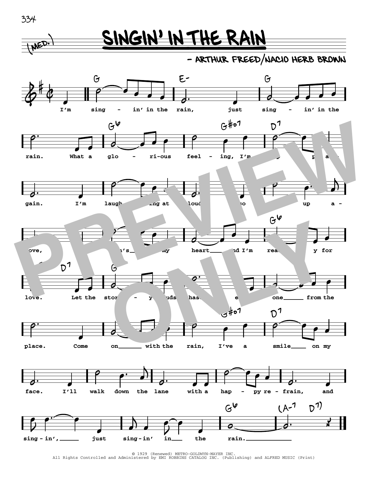 Nacio Herb Brown Singin' In The Rain (High Voice) Sheet Music Notes & Chords for Real Book – Melody, Lyrics & Chords - Download or Print PDF