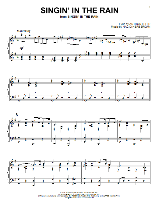 Nacio Herb Brown Singin' In The Rain Sheet Music Notes & Chords for Piano - Download or Print PDF