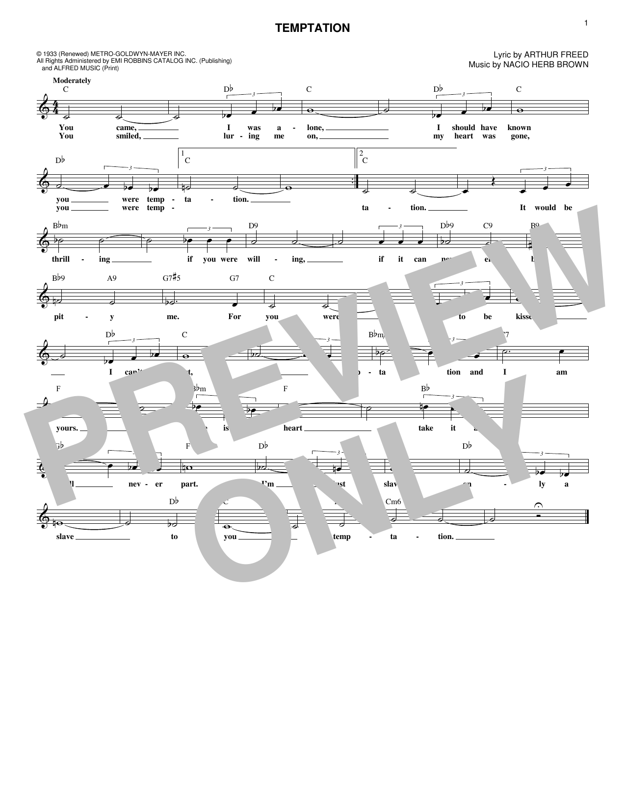 Nacio Herb Brown Temptation Sheet Music Notes & Chords for Melody Line, Lyrics & Chords - Download or Print PDF