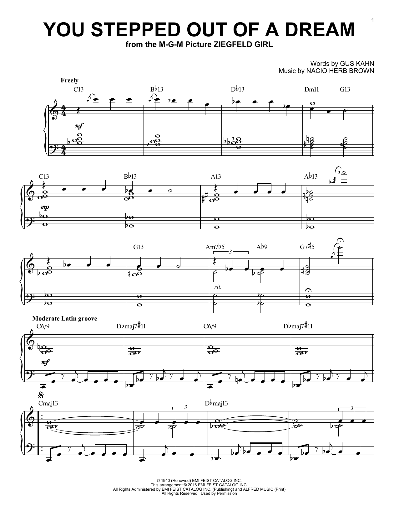 Nacio Herb Brown You Stepped Out Of A Dream (arr. Brent Edstrom) Sheet Music Notes & Chords for Piano - Download or Print PDF