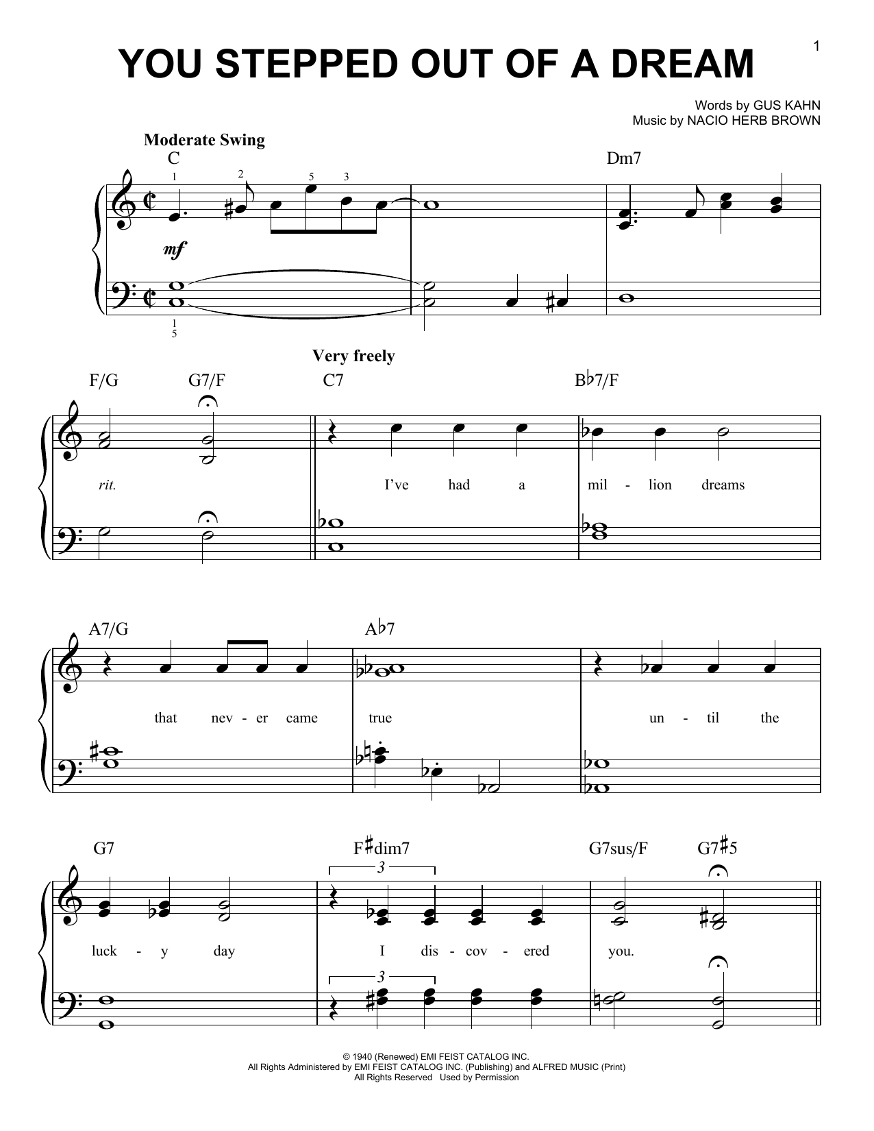 Nacio Herb Brown You Stepped Out Of A Dream Sheet Music Notes & Chords for Piano, Vocal & Guitar (Right-Hand Melody) - Download or Print PDF