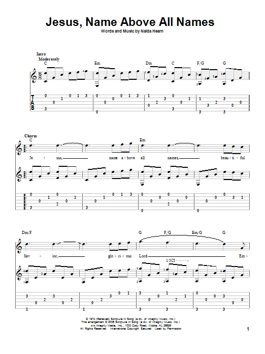Naida Hearn Jesus, Name Above All Names Sheet Music Notes & Chords for Guitar Tab - Download or Print PDF