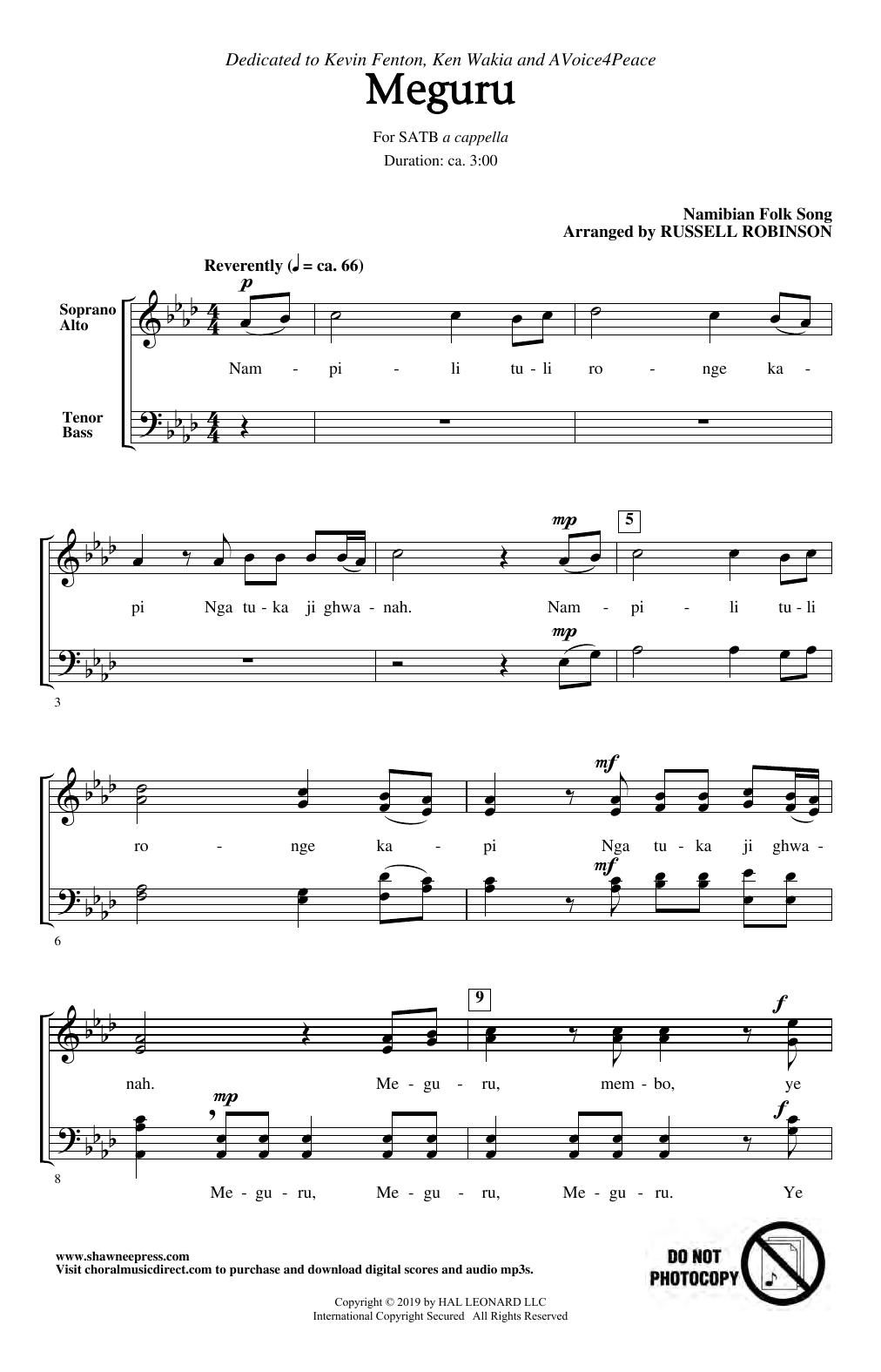 Namibian Folk Song Meguru (arr. Russell Robinson) Sheet Music Notes & Chords for SATB Choir - Download or Print PDF