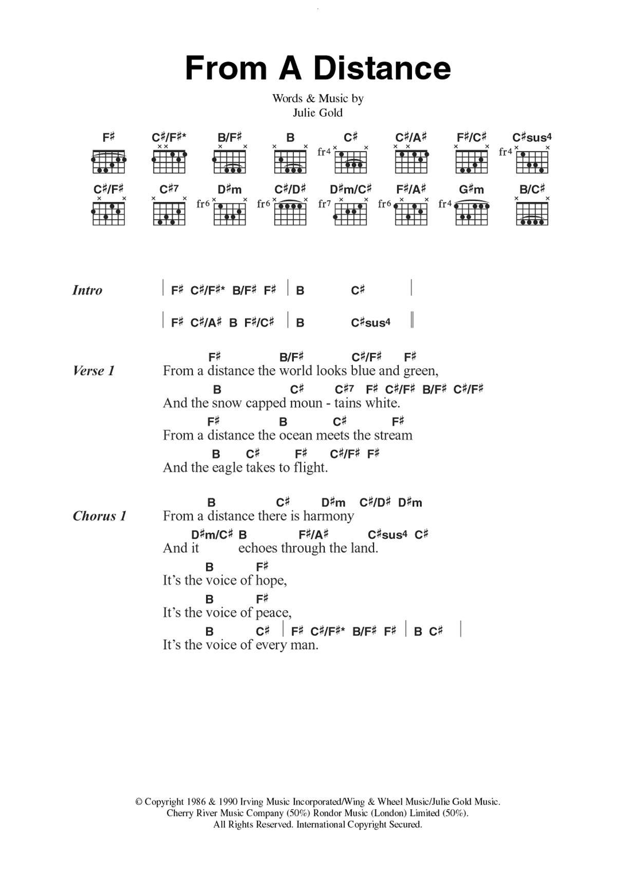 Nanci Griffith From A Distance Sheet Music Notes & Chords for Guitar Chords/Lyrics - Download or Print PDF