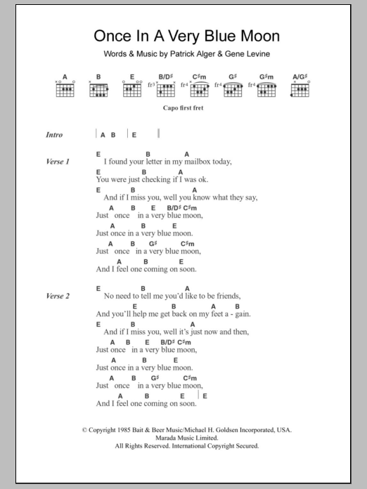 Nanci Griffith Once In A Very Blue Moon Sheet Music Notes & Chords for Lyrics & Chords - Download or Print PDF