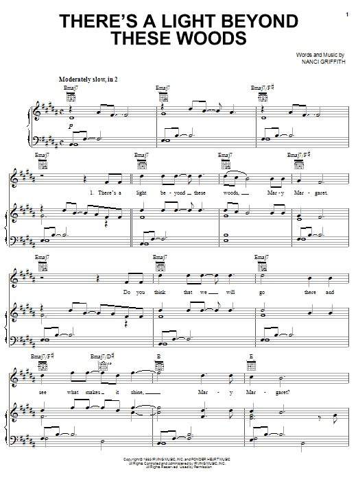 Nanci Griffith There's A Light Beyond These Woods Sheet Music Notes & Chords for Piano, Vocal & Guitar (Right-Hand Melody) - Download or Print PDF