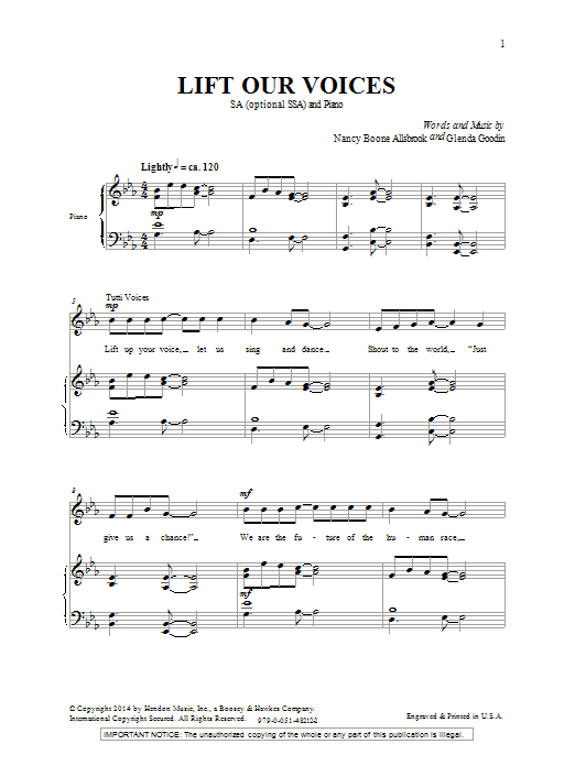 Nancy Allsbrook Lift Our Voices Sheet Music Notes & Chords for 2-Part Choir - Download or Print PDF