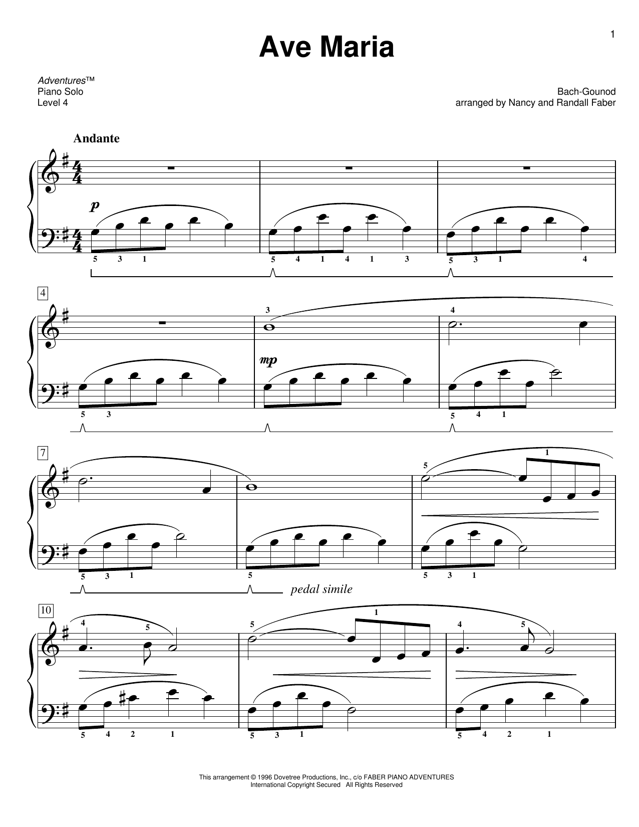 Nancy and Randall Faber Ave Maria Sheet Music Notes & Chords for Piano Adventures - Download or Print PDF