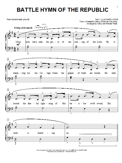 Nancy and Randall Faber Battle Hymn of the Republic Sheet Music Notes & Chords for Piano Adventures - Download or Print PDF
