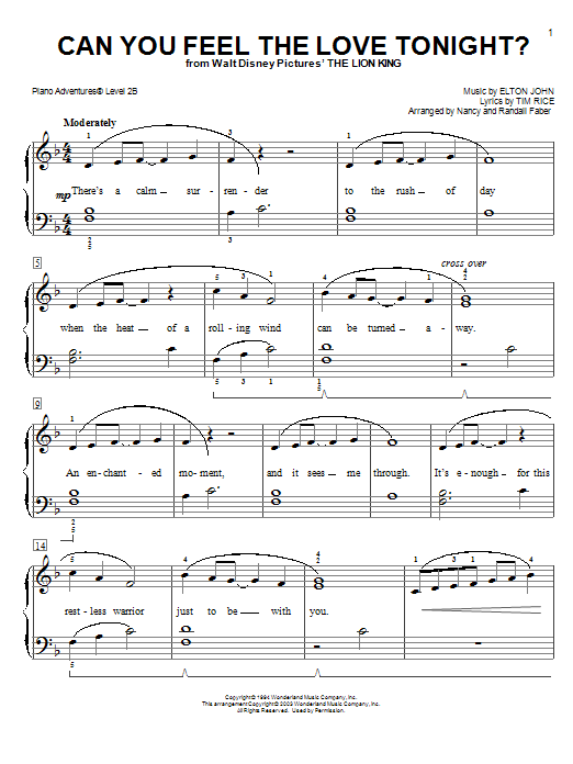 Nancy and Randall Faber Can You Feel the Love Tonight (from The Lion King) Sheet Music Notes & Chords for Piano Adventures - Download or Print PDF