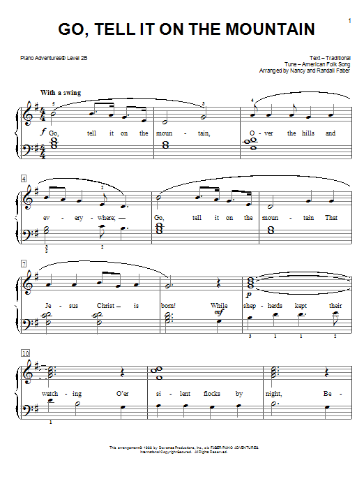 Nancy and Randall Faber Go, Tell It on the Mountain Sheet Music Notes & Chords for Piano Adventures - Download or Print PDF