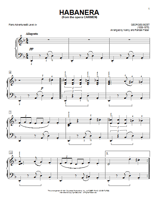 Nancy and Randall Faber Habanera, from the opera Carmen Sheet Music Notes & Chords for Piano Adventures - Download or Print PDF
