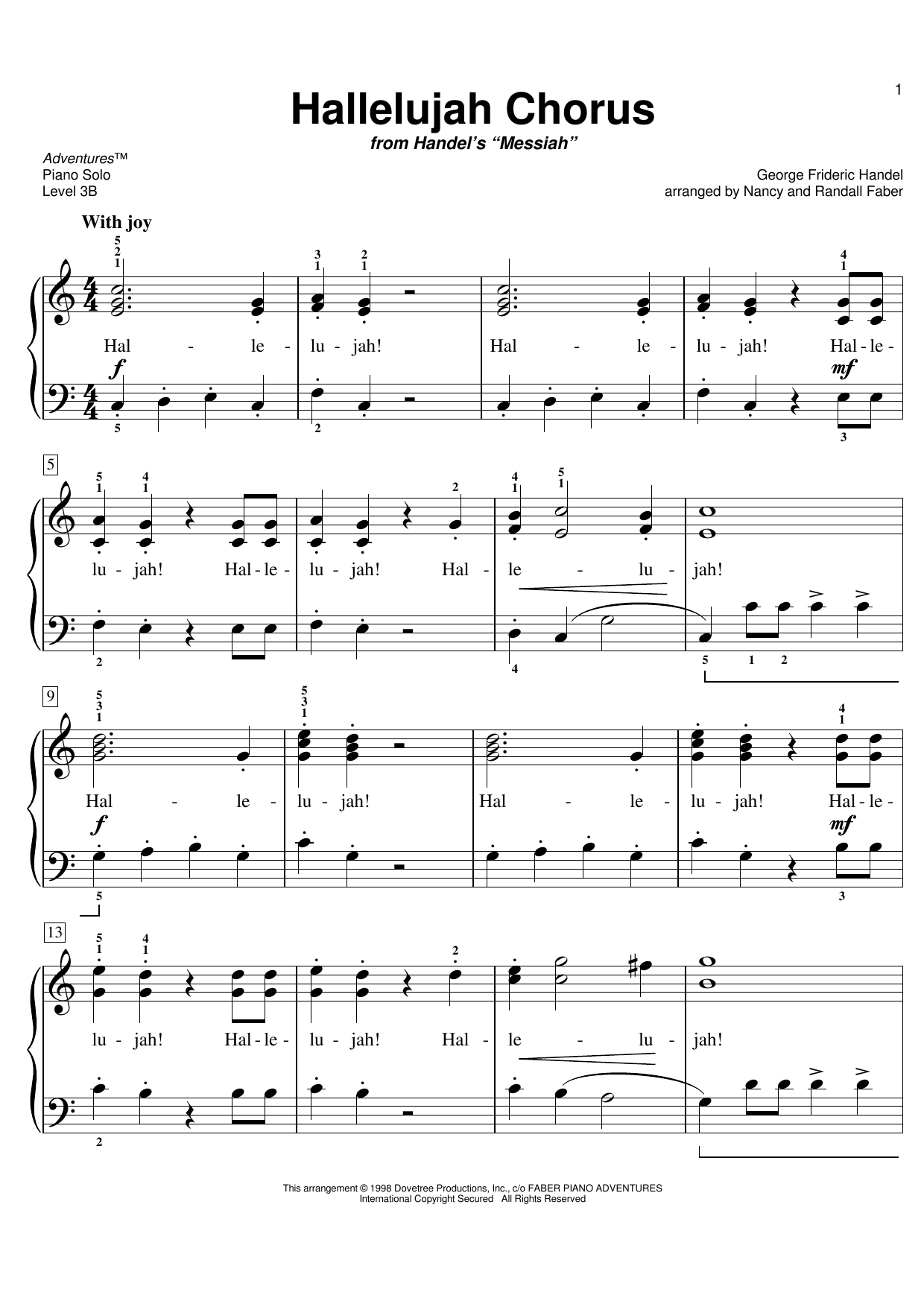 Nancy and Randall Faber Hallelujah Chorus Sheet Music Notes & Chords for Piano Adventures - Download or Print PDF