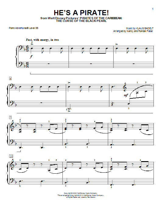 Nancy and Randall Faber He's a Pirate Sheet Music Notes & Chords for Piano Adventures - Download or Print PDF