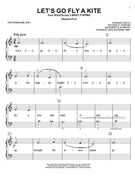 Nancy and Randall Faber Let's Go Fly A Kite Sheet Music Notes & Chords for Piano Adventures - Download or Print PDF