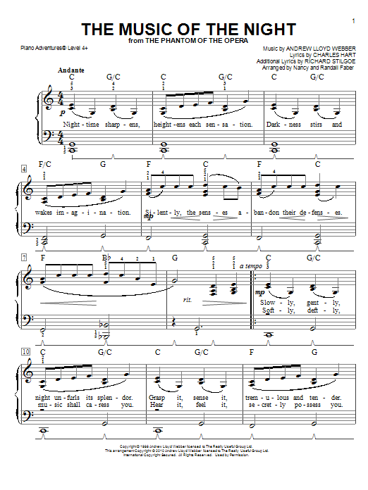 Nancy and Randall Faber The Music Of The Night Sheet Music Notes & Chords for Piano Adventures - Download or Print PDF