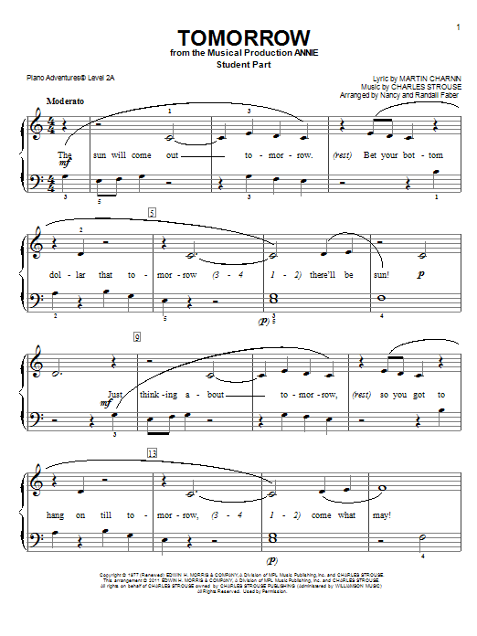 Nancy and Randall Faber Tomorrow Sheet Music Notes & Chords for Piano Adventures - Download or Print PDF