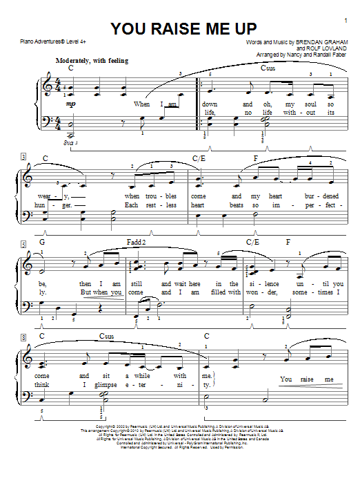 Nancy and Randall Faber You Raise Me Up Sheet Music Notes & Chords for Piano Adventures - Download or Print PDF
