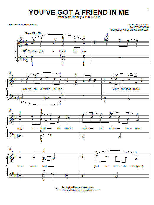 Nancy and Randall Faber You've Got A Friend In Me (from Toy Story) Sheet Music Notes & Chords for Piano Adventures - Download or Print PDF